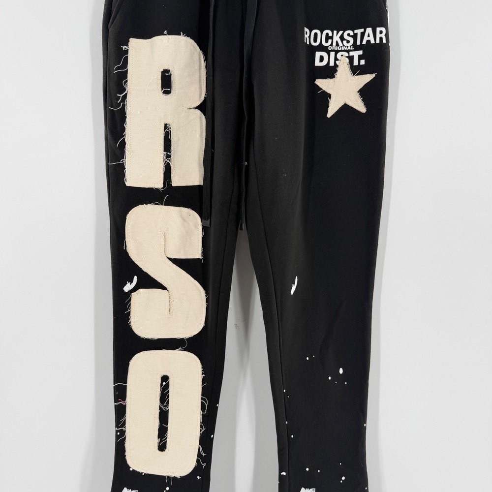 Rockstar Original Rso Mens Black Paint Splatter Flare Sweatpants Small Dist. View 3